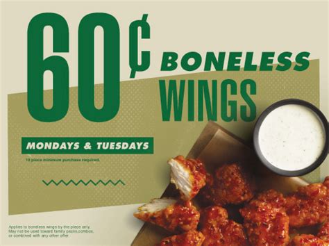 Wingstop 60 cent wings - The special price: 39 cents per wing. On Fridays from 3 p.m. to 11 p.m., wings cost 39 cents each and there are 18 flavours to choose from, including dill pickle, tandoori, salt and vinegar, sriracha and more. O’Sullivans also has a 19 cent wing special on Monday and a 29 cent wing special on Wednesday evenings from 3 p.m. to 11 p.m.